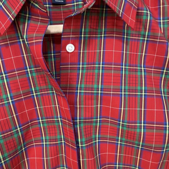 Lands' End Shirt Womens 22W Red Tartan Plaid No Iron Supima Cotton Long Sleeve - Picture 8 of 15